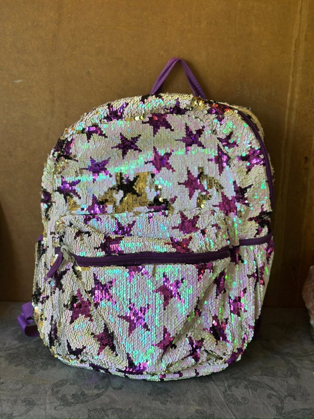 Sequin Star Backpack, Kids Purple